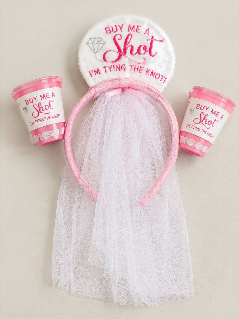 NEW Bride to Be Shot Glass Tiara Pink White Veil Bachelorette Party Wedding